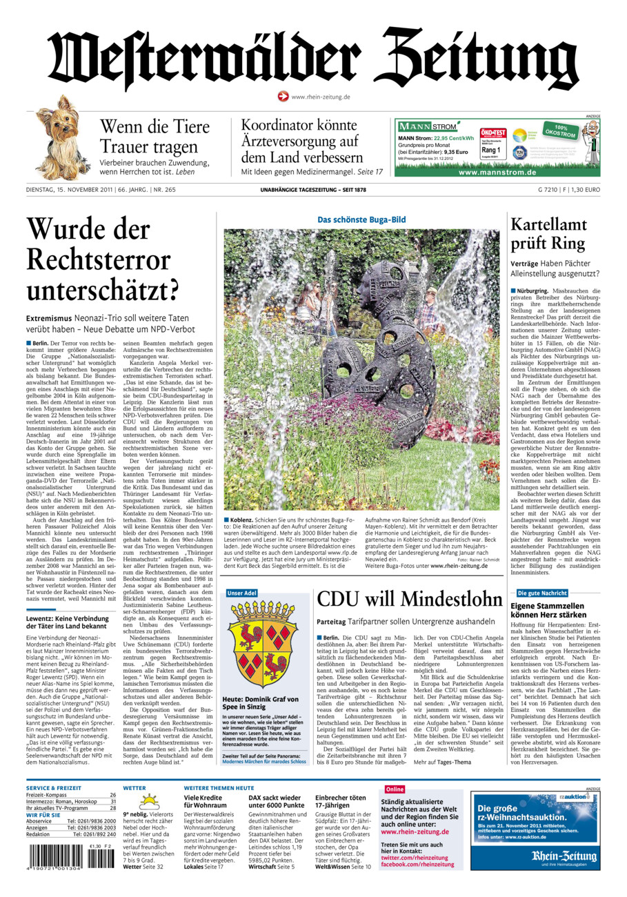 Westerwälder Zeitung vom Dienstag, 15.11.2011