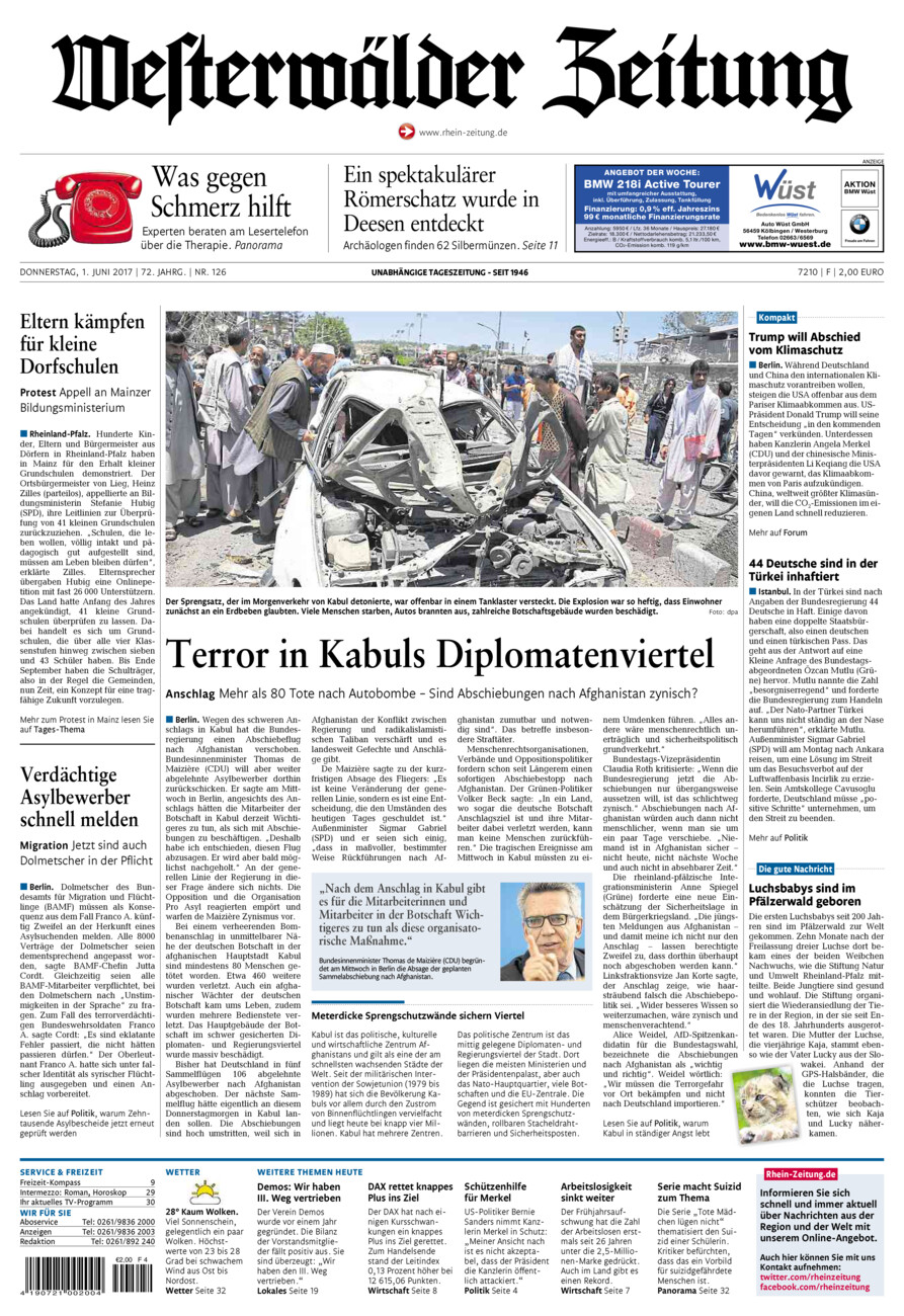 Westerwälder Zeitung vom Donnerstag, 01.06.2017