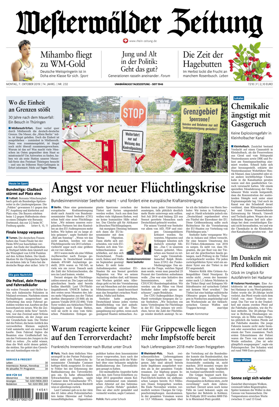 Westerwälder Zeitung vom Montag, 07.10.2019