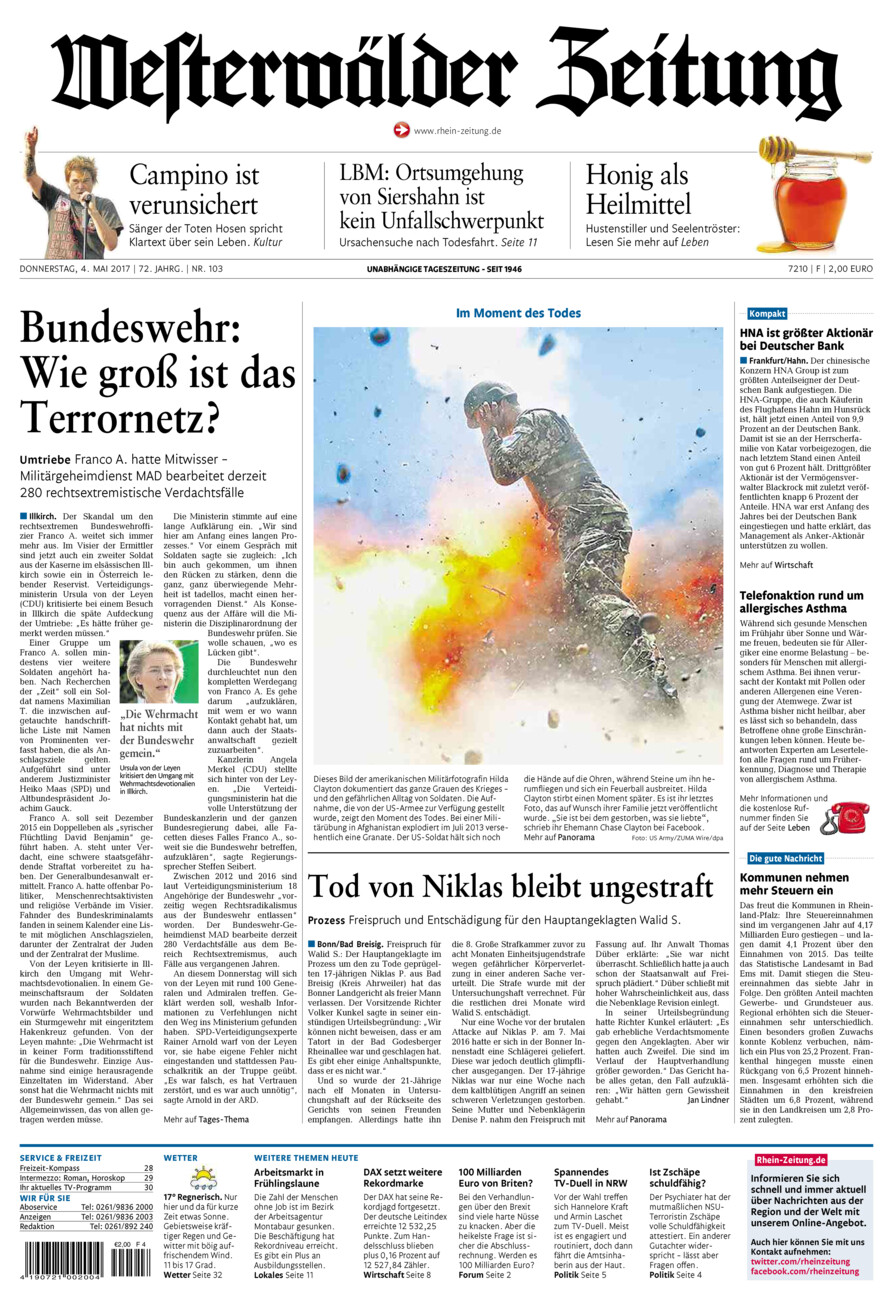 Westerwälder Zeitung vom Donnerstag, 04.05.2017