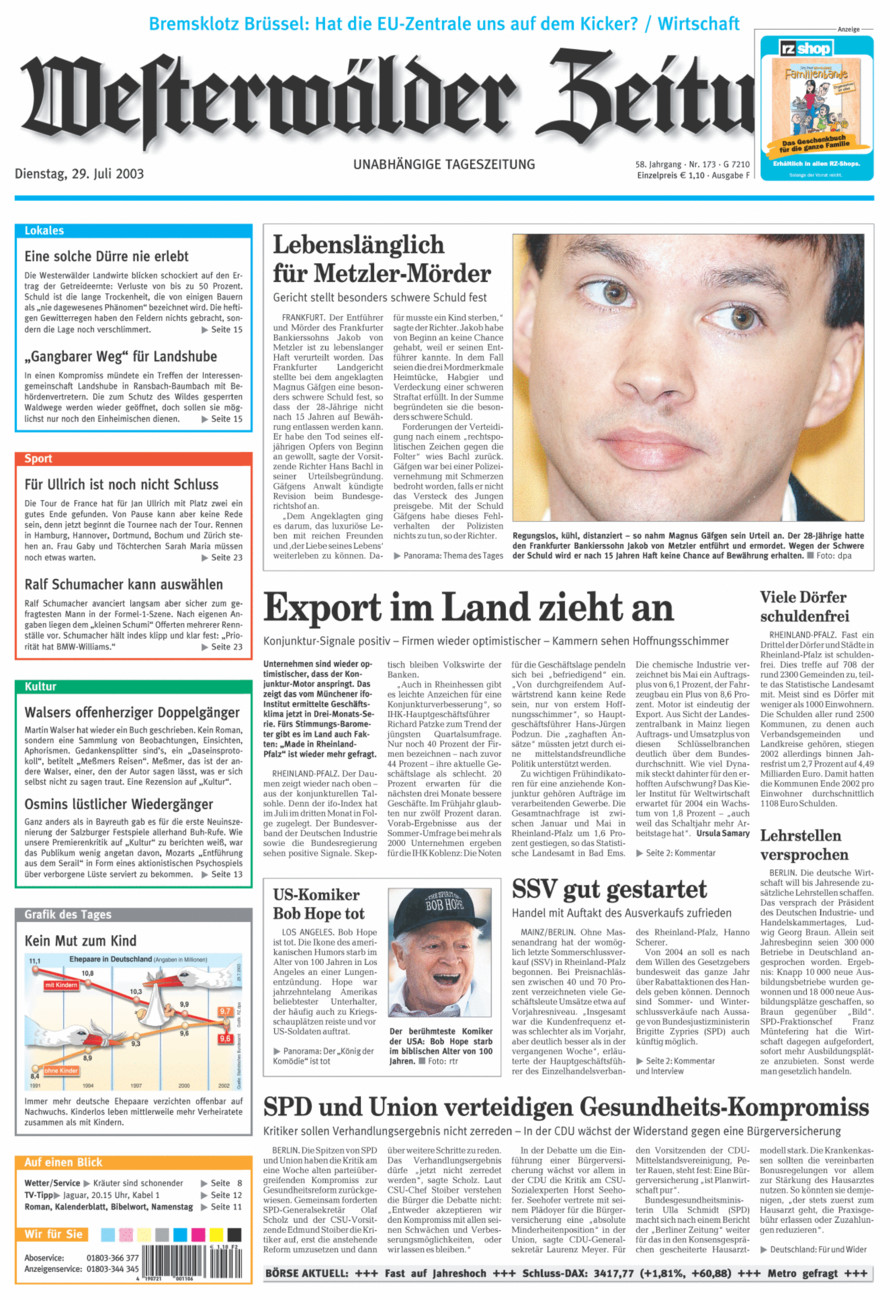 Westerwälder Zeitung vom Dienstag, 29.07.2003