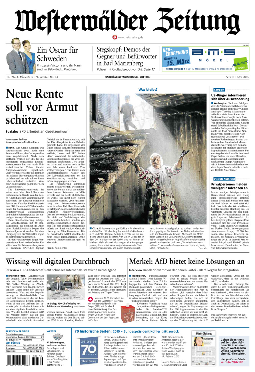 Westerwälder Zeitung vom Freitag, 04.03.2016