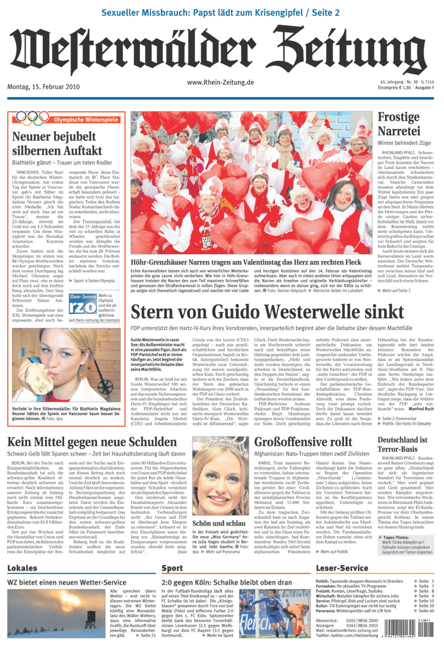 Westerwälder Zeitung vom Montag, 15.02.2010