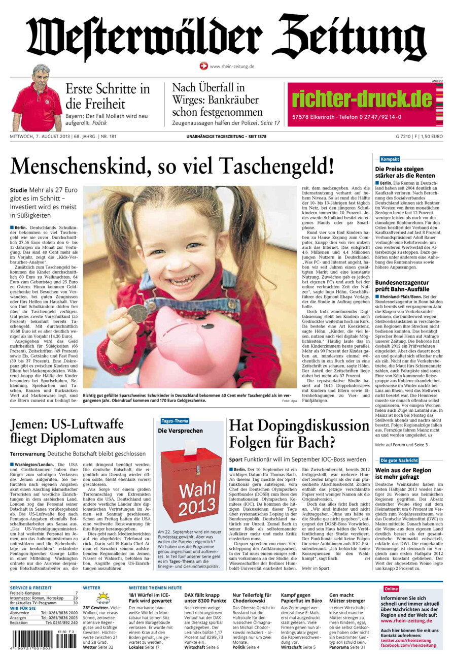Westerwälder Zeitung vom Mittwoch, 07.08.2013