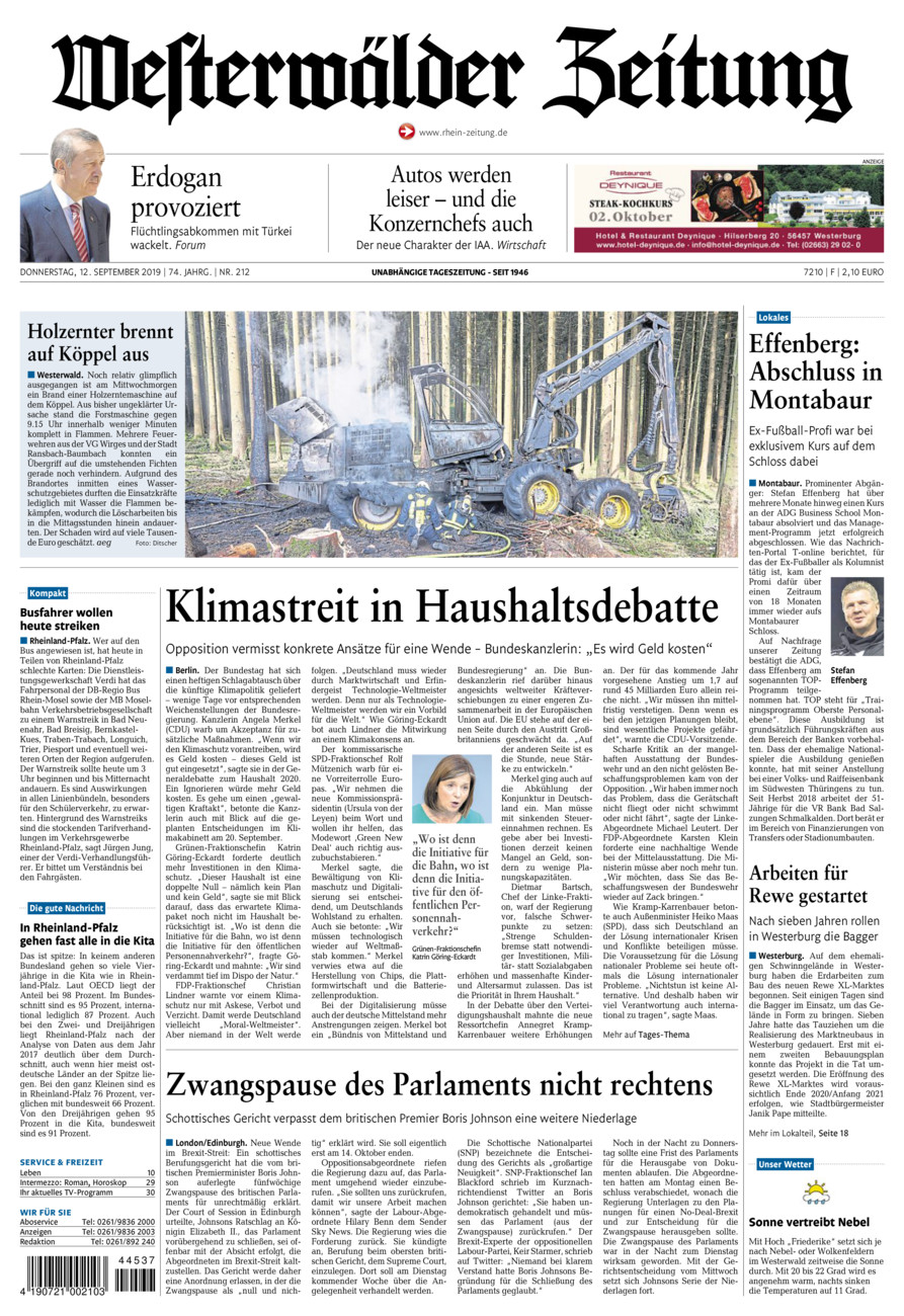 Westerwälder Zeitung vom Donnerstag, 12.09.2019