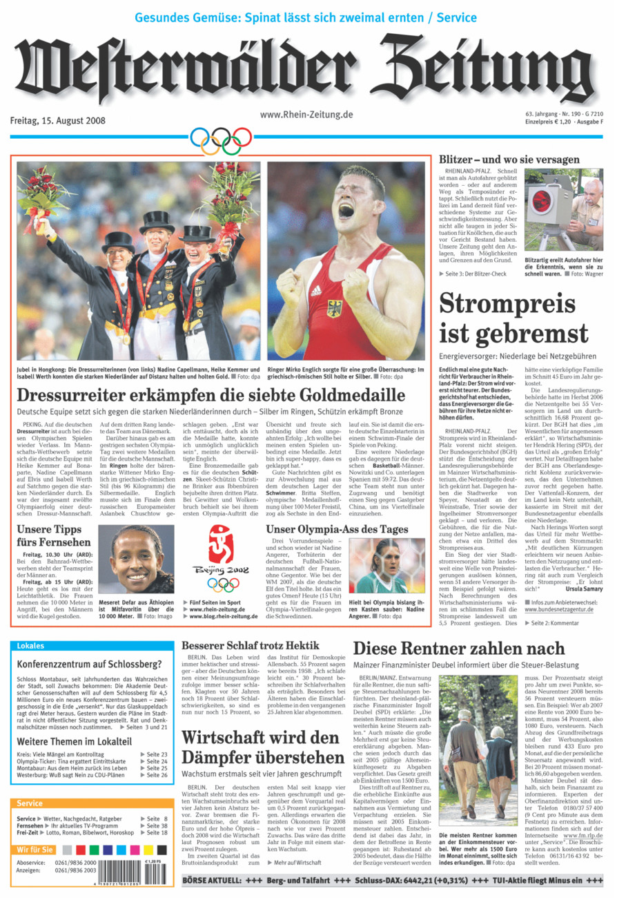 Westerwälder Zeitung vom Freitag, 15.08.2008