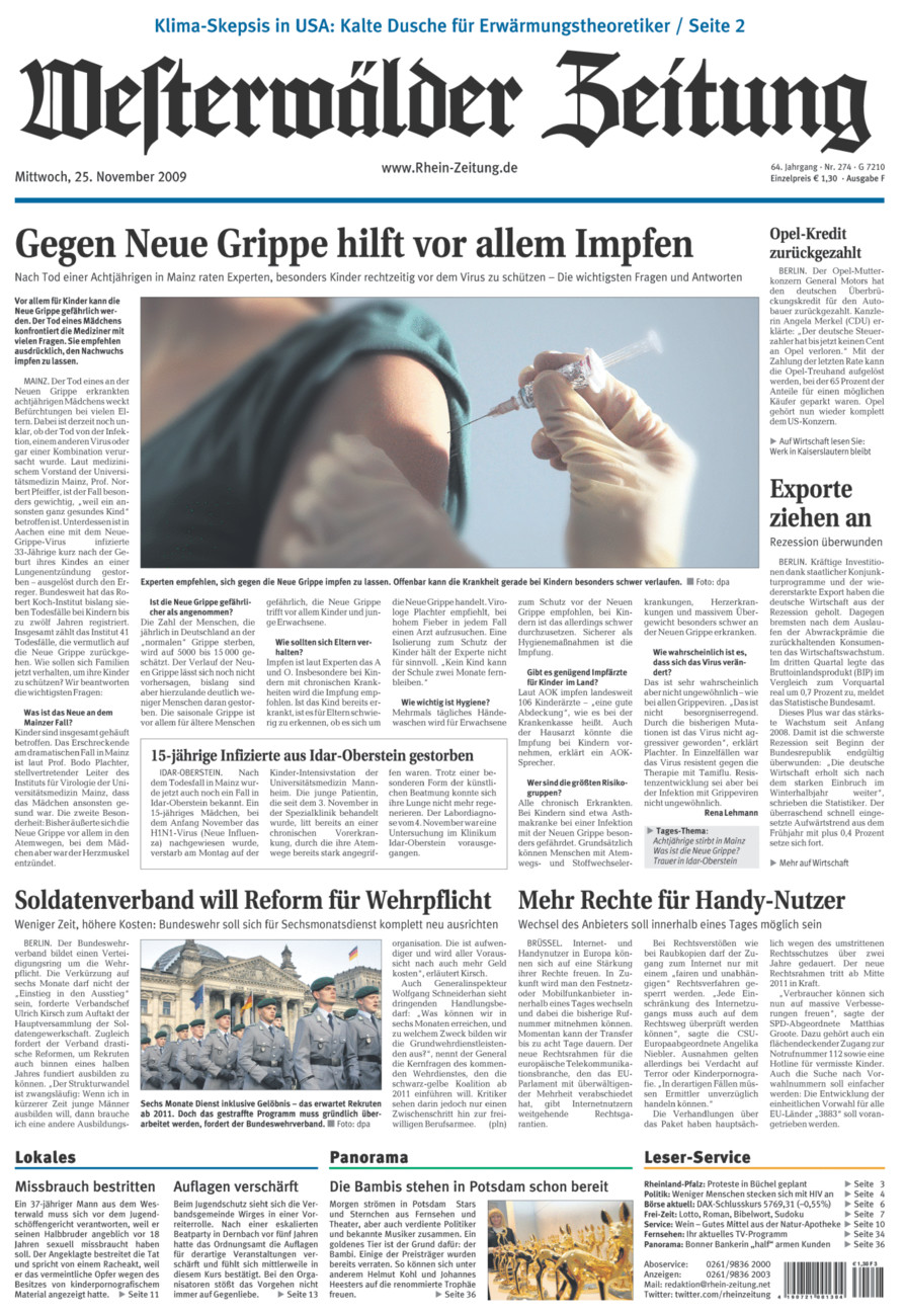 Westerwälder Zeitung vom Mittwoch, 25.11.2009