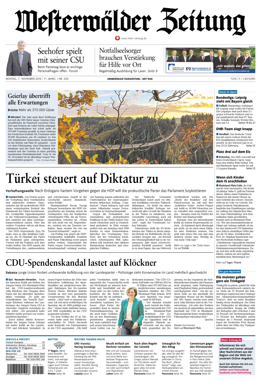Westerwälder Zeitung vom Montag, 07.11.2016