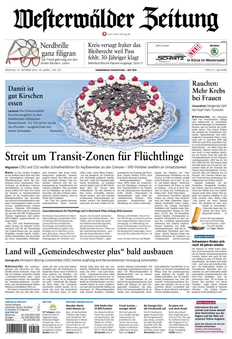 Westerwälder Zeitung vom Dienstag, 13.10.2015