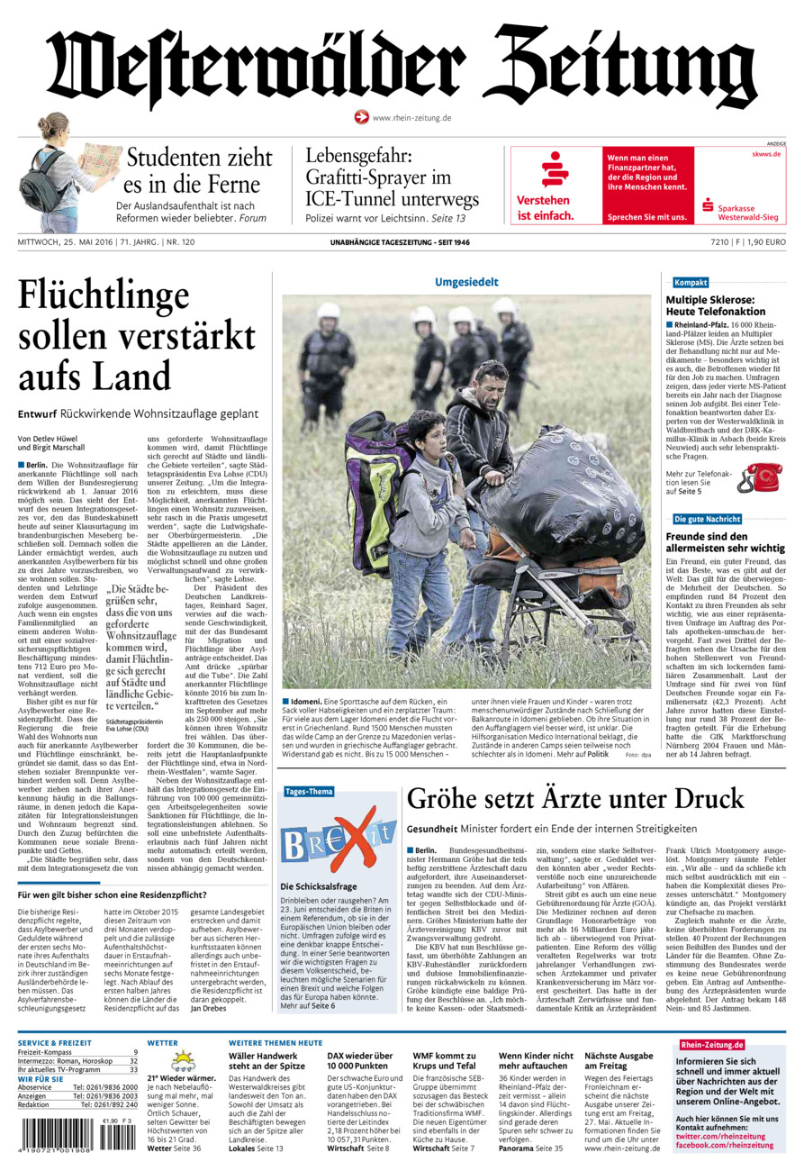 Westerwälder Zeitung vom Mittwoch, 25.05.2016