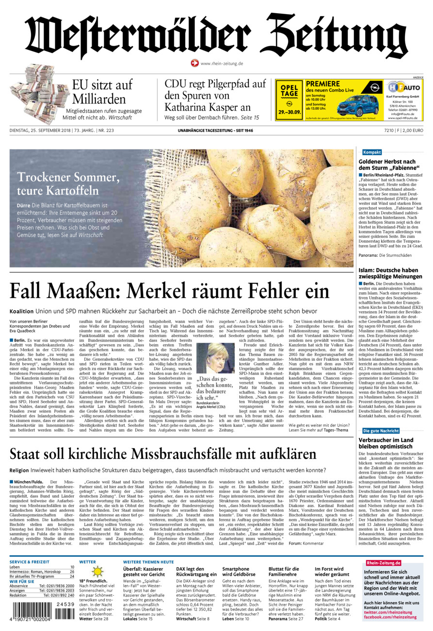 Westerwälder Zeitung vom Dienstag, 25.09.2018