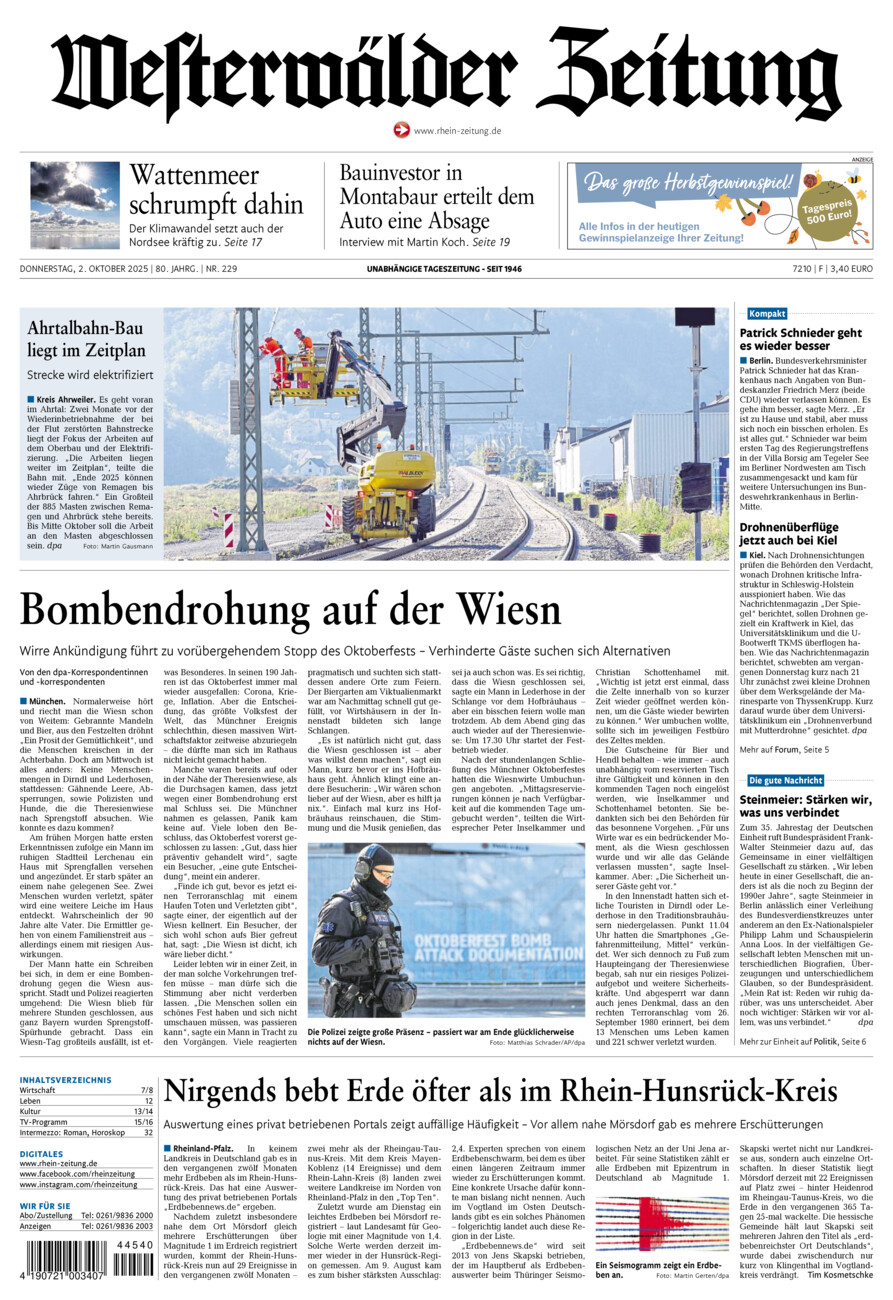 Westerwälder Zeitung vom Donnerstag, 02.10.2025