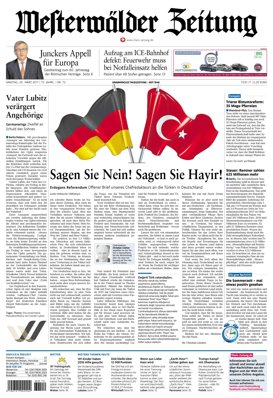 Westerwälder Zeitung vom Samstag, 25.03.2017