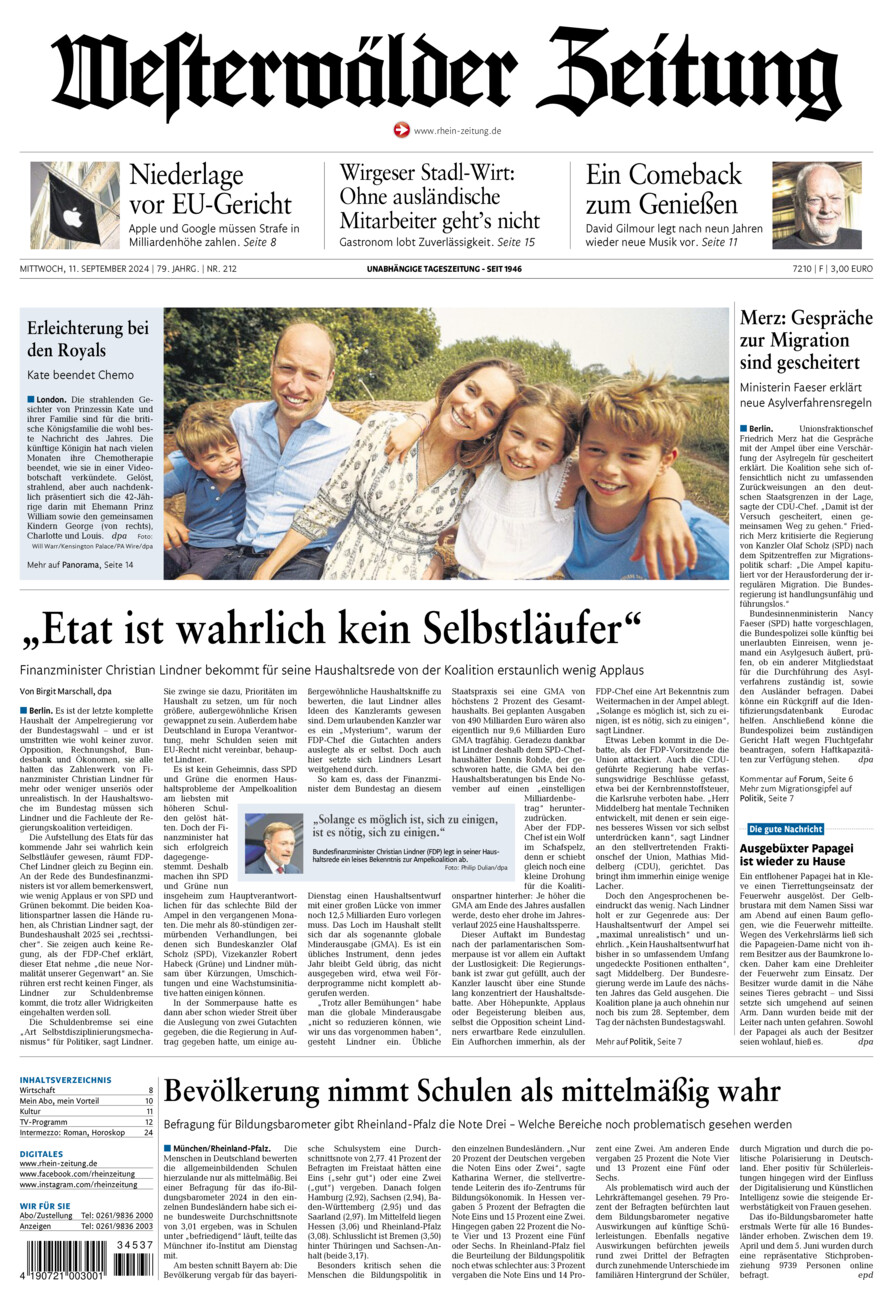 Westerwälder Zeitung vom Mittwoch, 11.09.2024