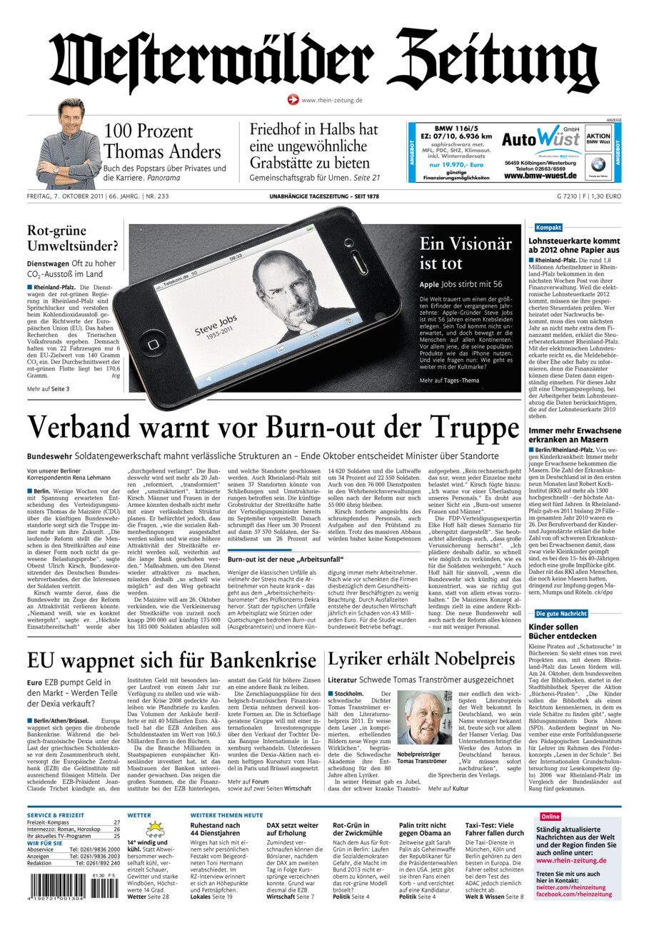 Westerwälder Zeitung vom Freitag, 07.10.2011