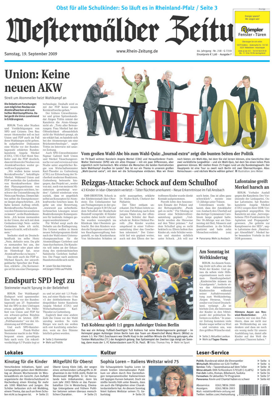 Westerwälder Zeitung vom Samstag, 19.09.2009