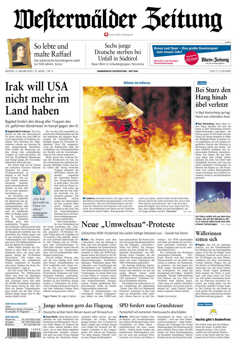 Westerwälder Zeitung vom Montag, 06.01.2020
