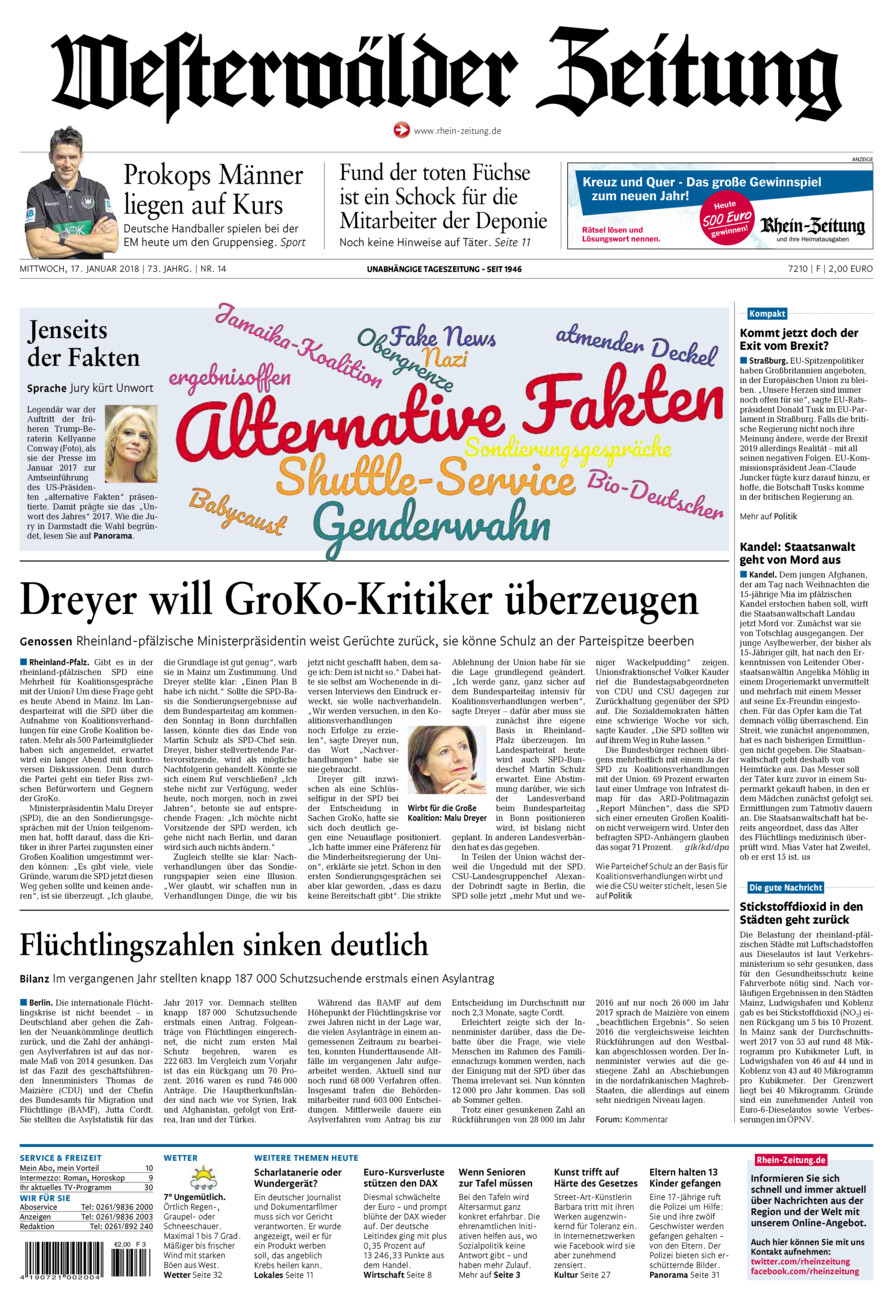 Westerwälder Zeitung vom Mittwoch, 17.01.2018