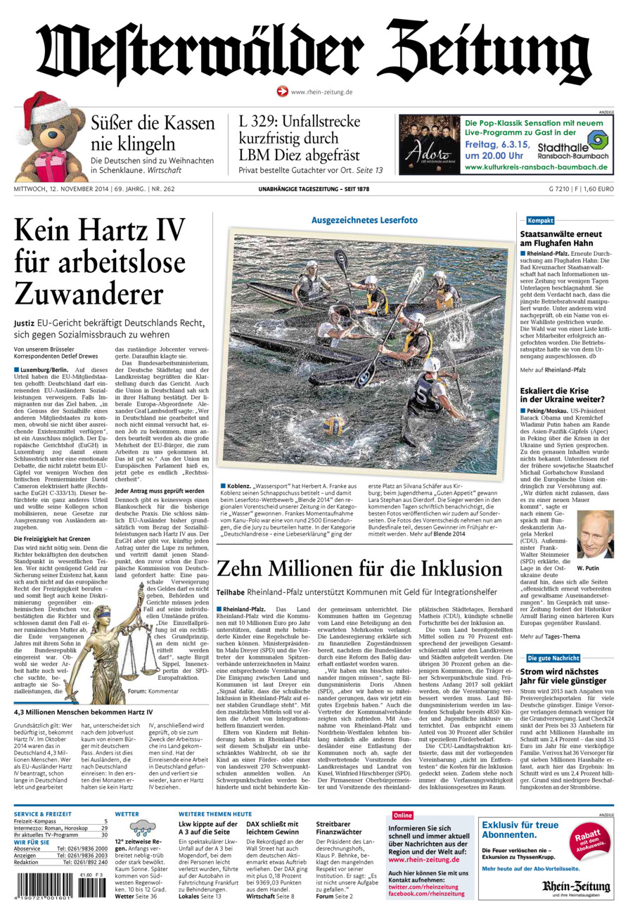 Westerwälder Zeitung vom Mittwoch, 12.11.2014