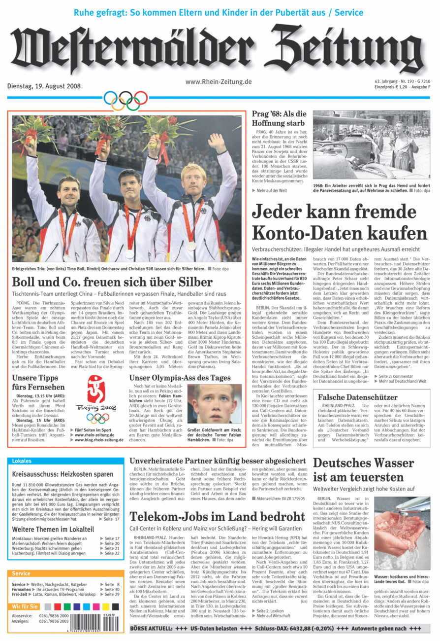 Westerwälder Zeitung vom Dienstag, 19.08.2008