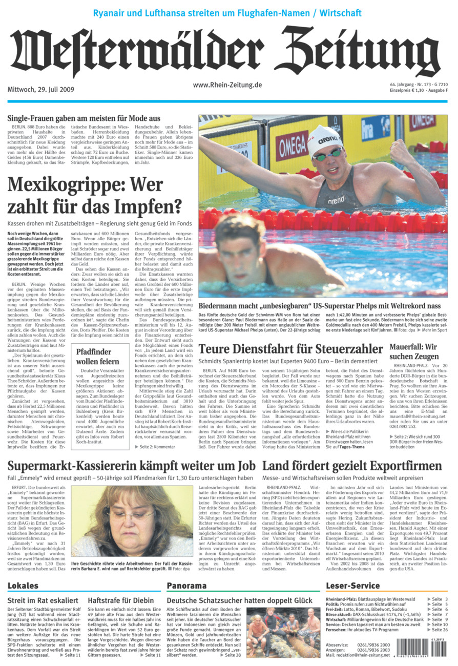 Westerwälder Zeitung vom Mittwoch, 29.07.2009