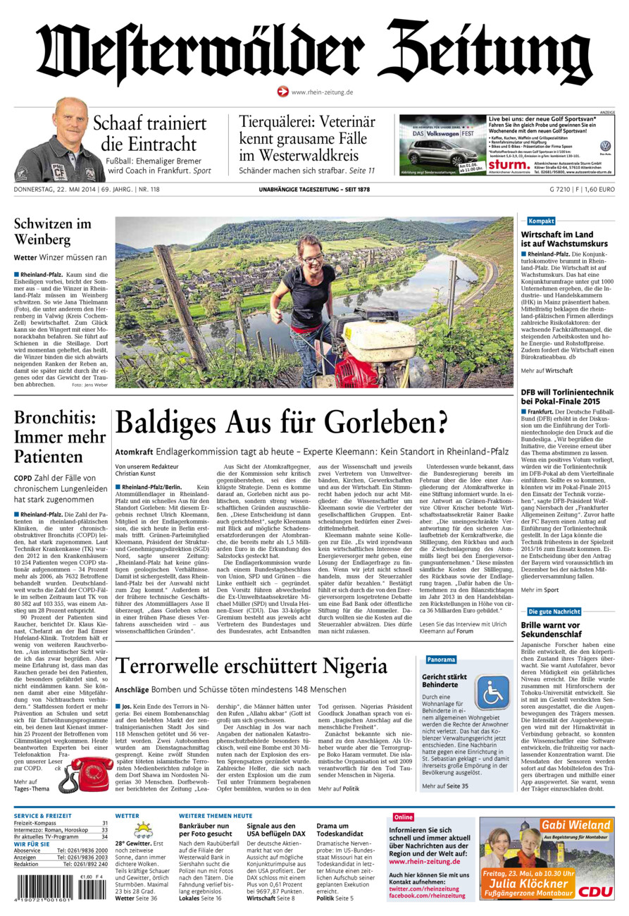 Westerwälder Zeitung vom Donnerstag, 22.05.2014