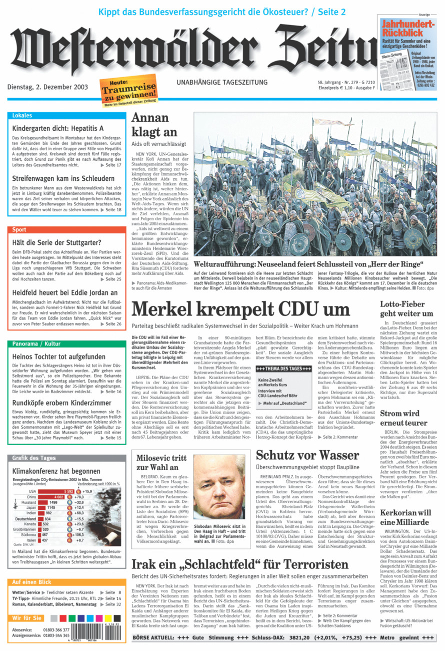 Westerwälder Zeitung vom Dienstag, 02.12.2003
