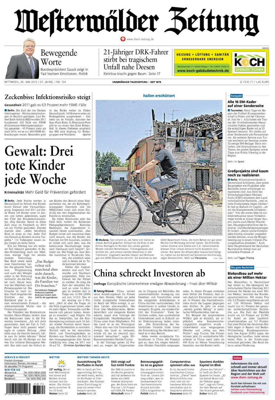 Westerwälder Zeitung vom Mittwoch, 30.05.2012