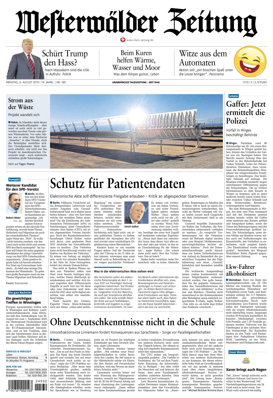 Westerwälder Zeitung vom Dienstag, 06.08.2019