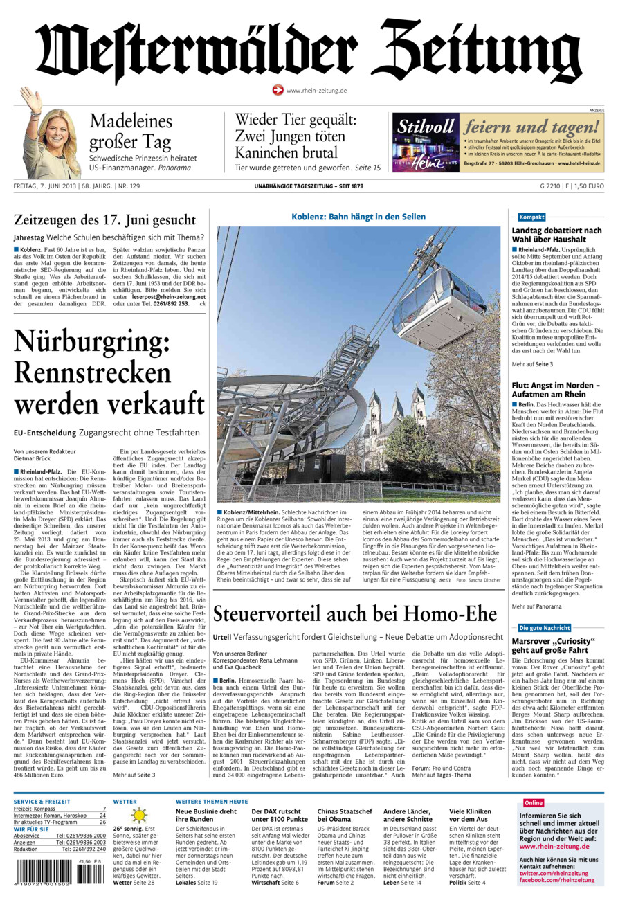Westerwälder Zeitung vom Freitag, 07.06.2013