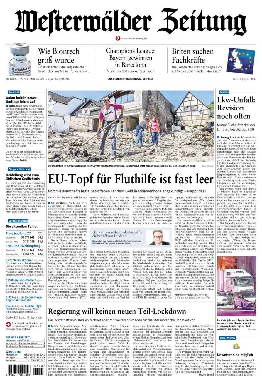 Westerwälder Zeitung vom Mittwoch, 15.09.2021
