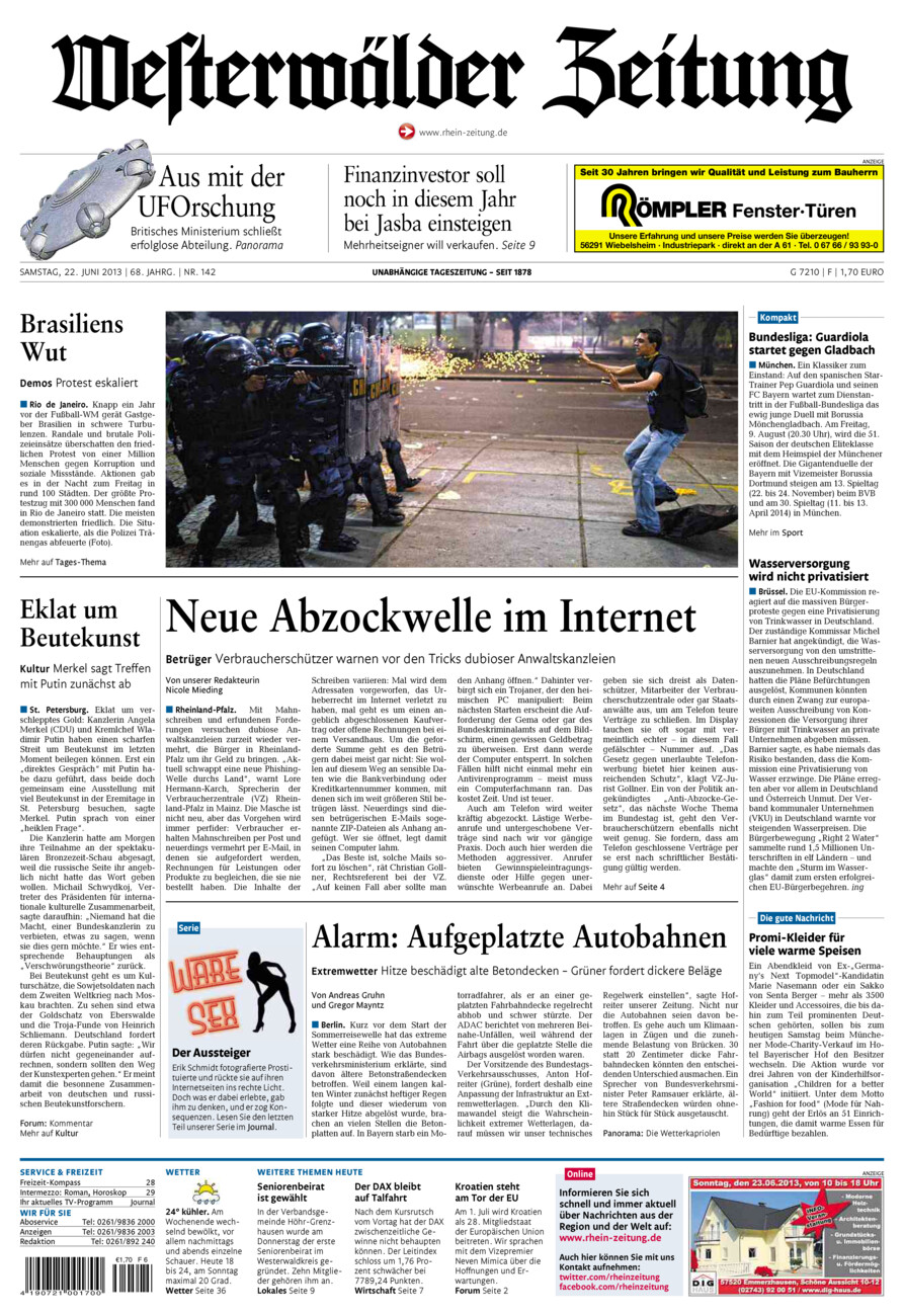 Westerwälder Zeitung vom Samstag, 22.06.2013