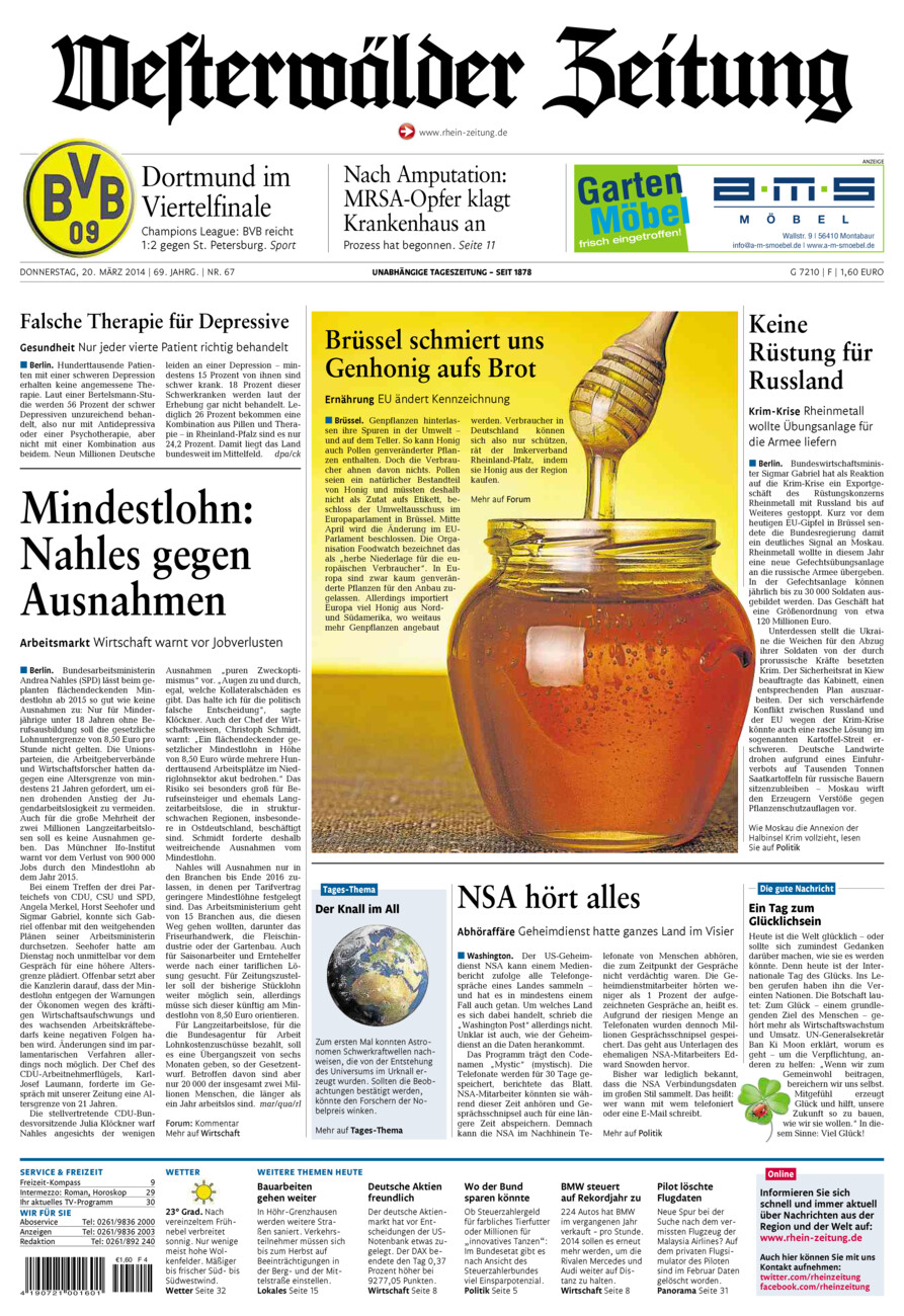 Westerwälder Zeitung vom Donnerstag, 20.03.2014