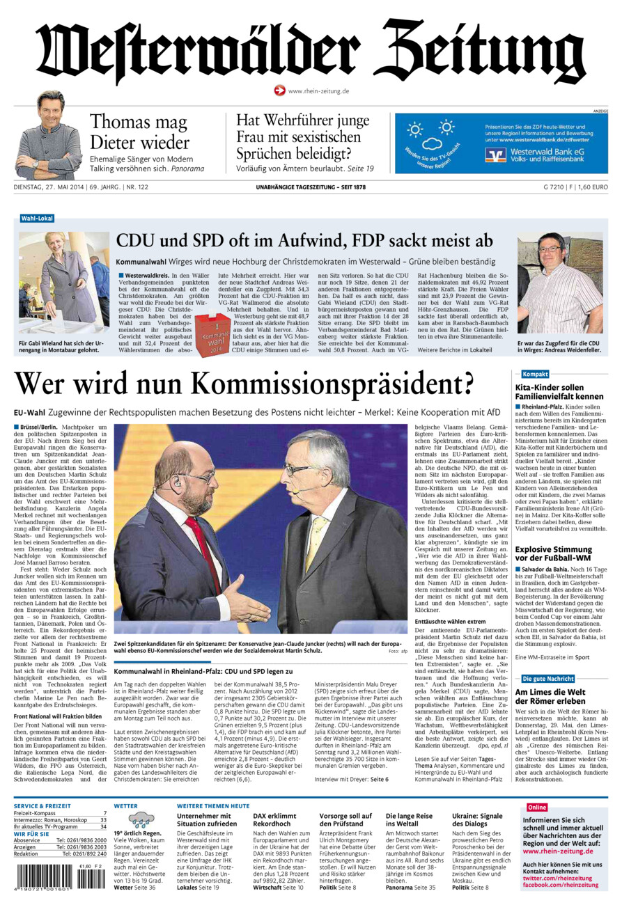 Westerwälder Zeitung vom Dienstag, 27.05.2014