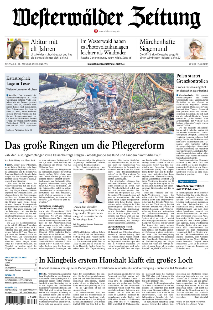 Westerwälder Zeitung vom Dienstag, 08.07.2025