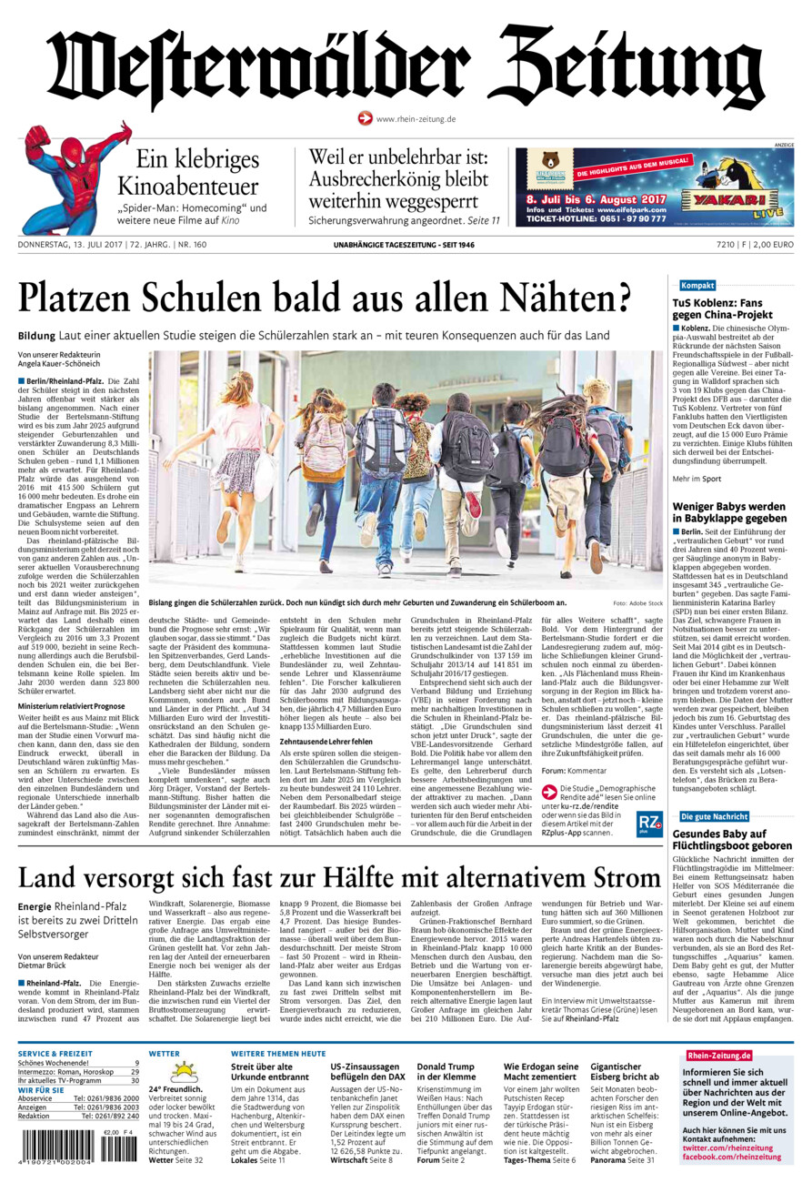 Westerwälder Zeitung vom Donnerstag, 13.07.2017