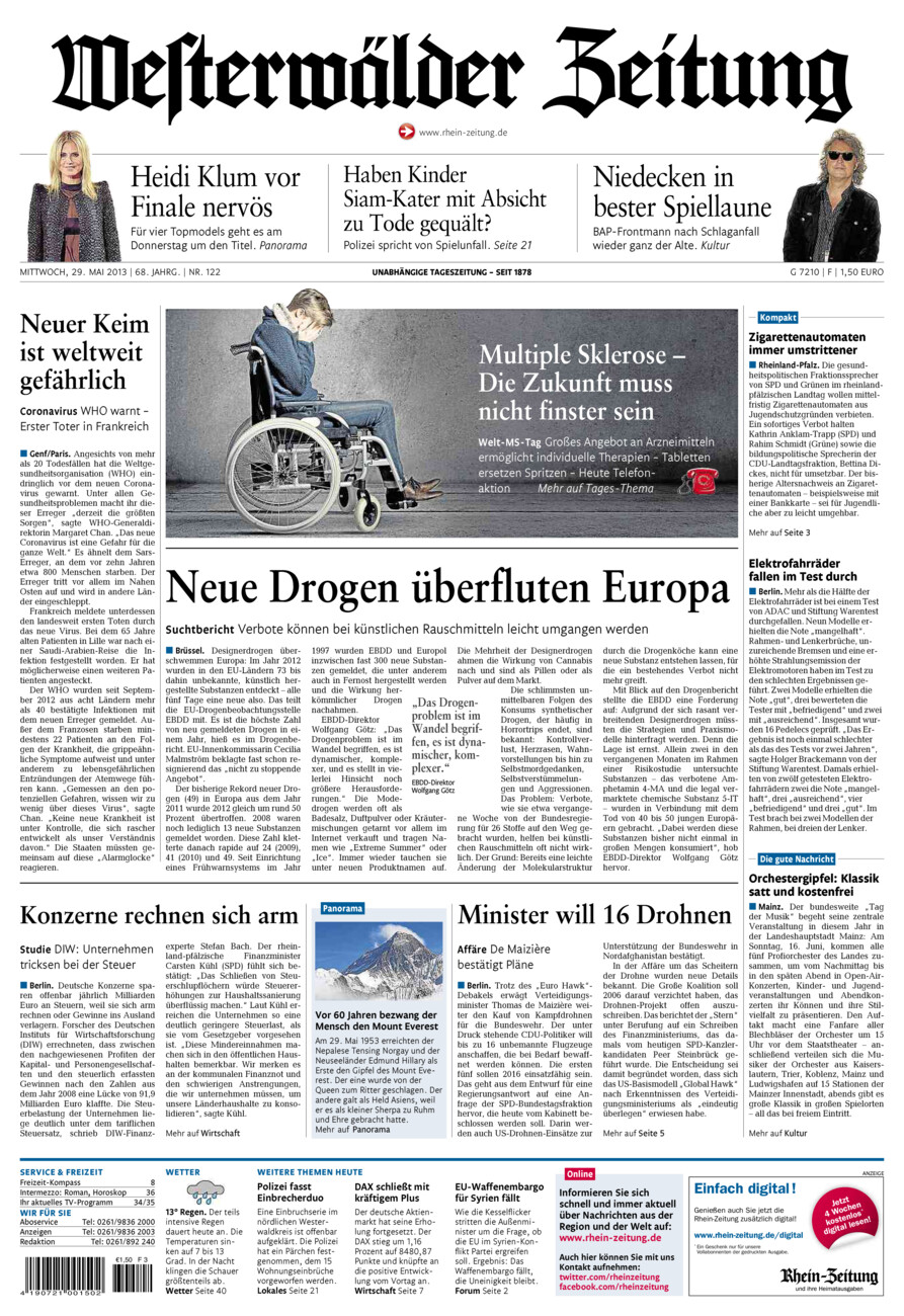 Westerwälder Zeitung vom Mittwoch, 29.05.2013