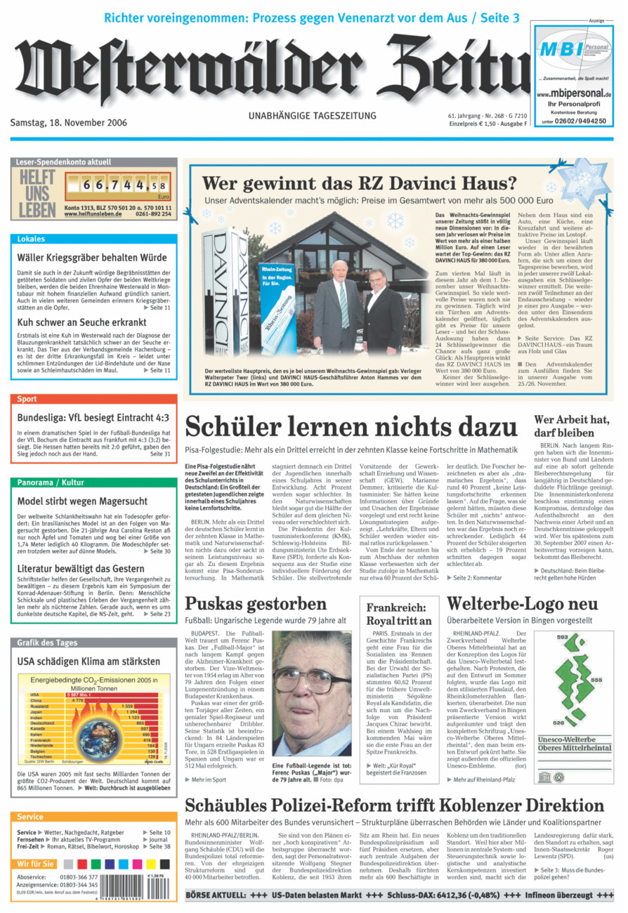 Westerwälder Zeitung vom Samstag, 18.11.2006
