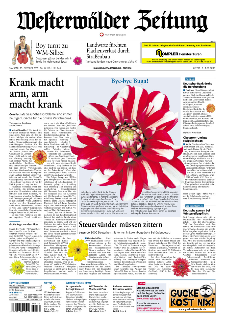 Westerwälder Zeitung vom Samstag, 15.10.2011