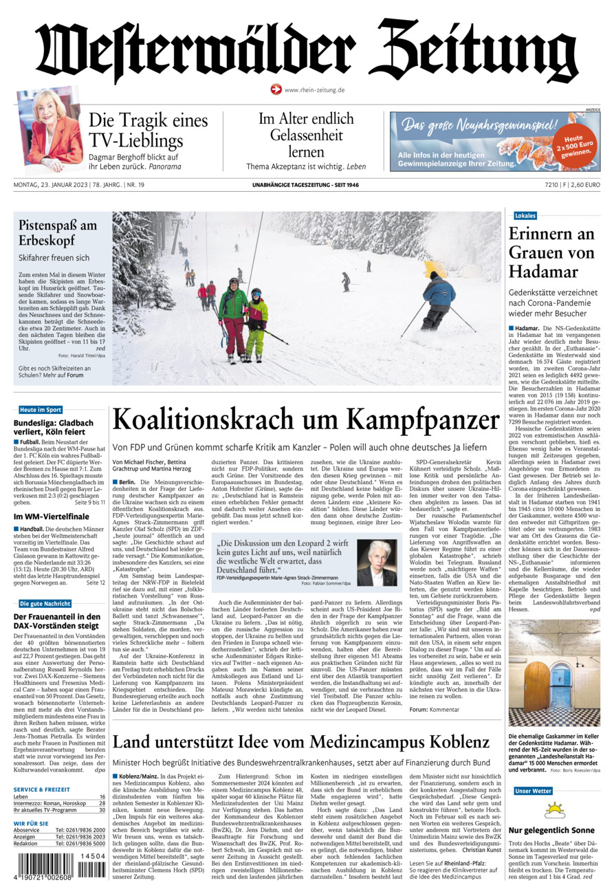 Westerwälder Zeitung vom Montag, 23.01.2023