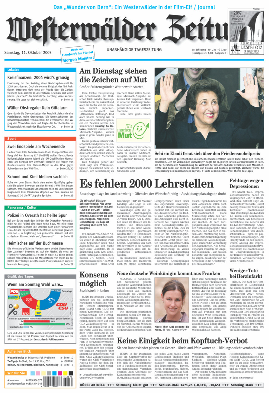 Westerwälder Zeitung vom Samstag, 11.10.2003