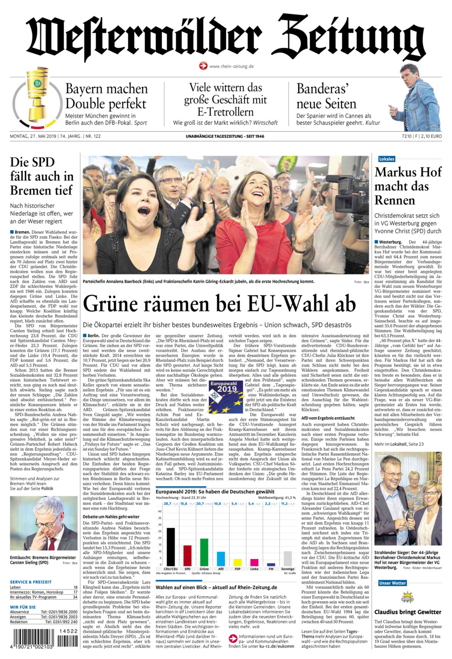 Westerwälder Zeitung vom Montag, 27.05.2019