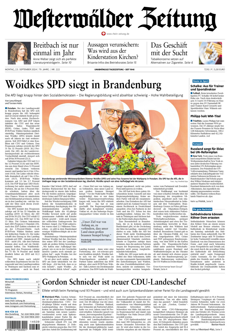 Westerwälder Zeitung vom Montag, 23.09.2024