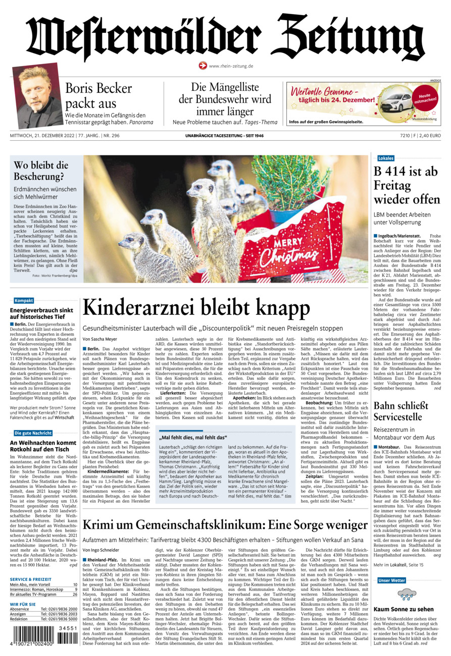 Westerwälder Zeitung vom Mittwoch, 21.12.2022