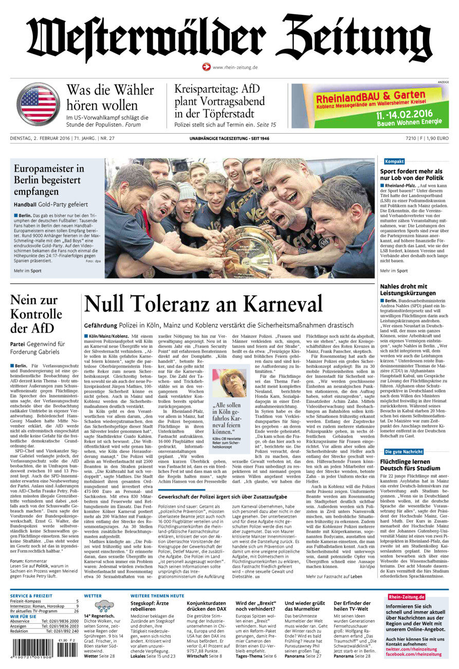 Westerwälder Zeitung vom Dienstag, 02.02.2016