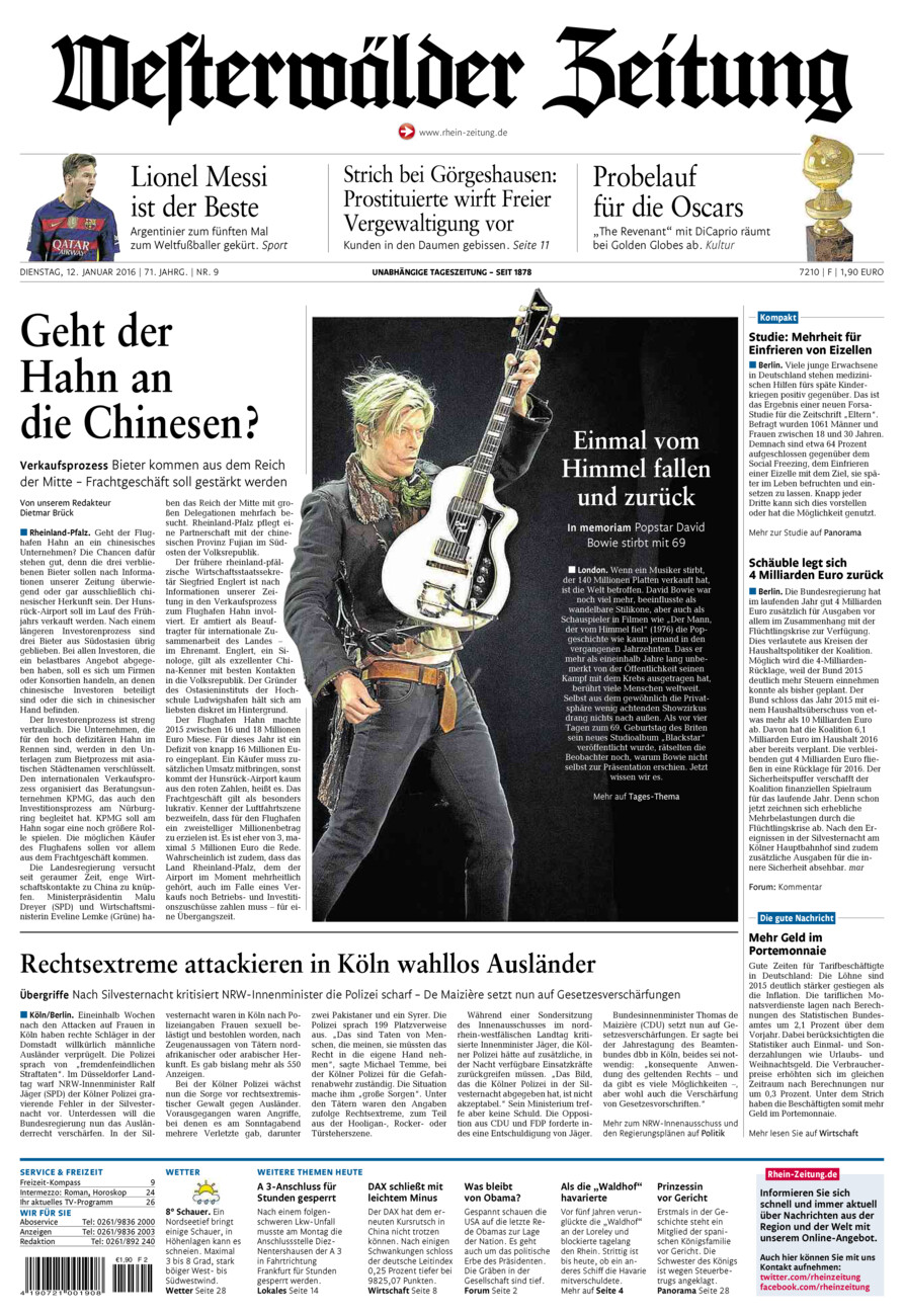 Westerwälder Zeitung vom Dienstag, 12.01.2016