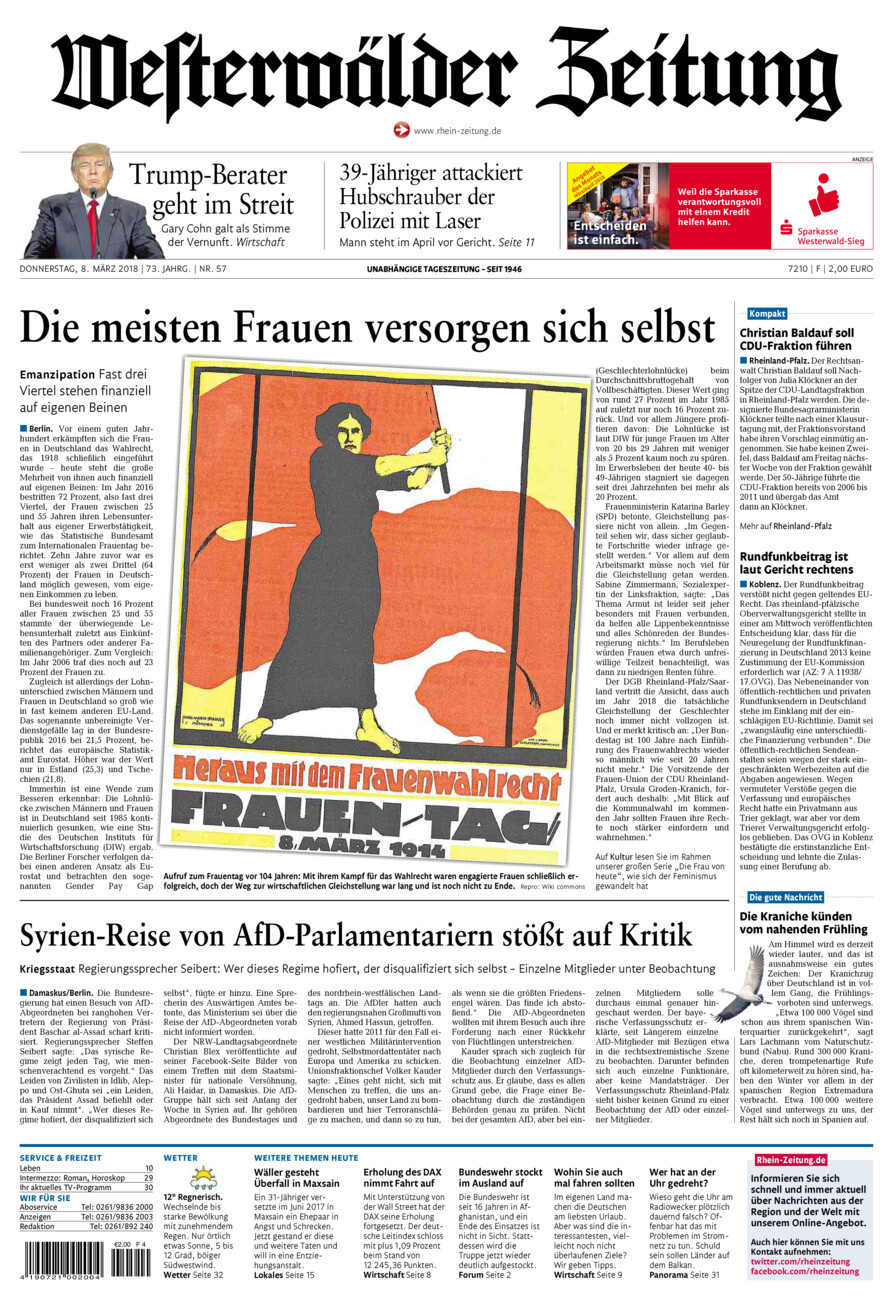 Westerwälder Zeitung vom Donnerstag, 08.03.2018