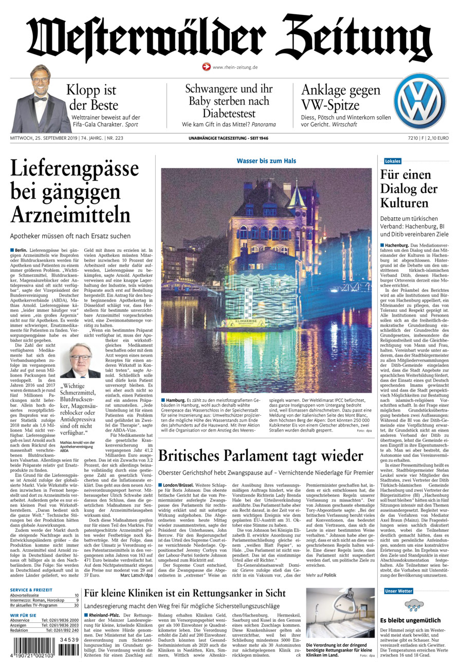 Westerwälder Zeitung vom Mittwoch, 25.09.2019