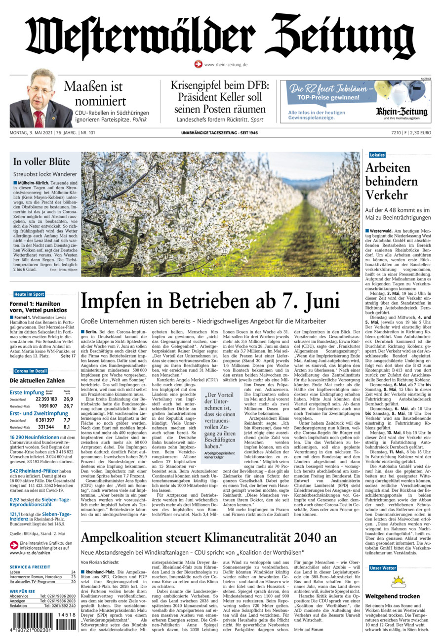 Westerwälder Zeitung vom Montag, 03.05.2021