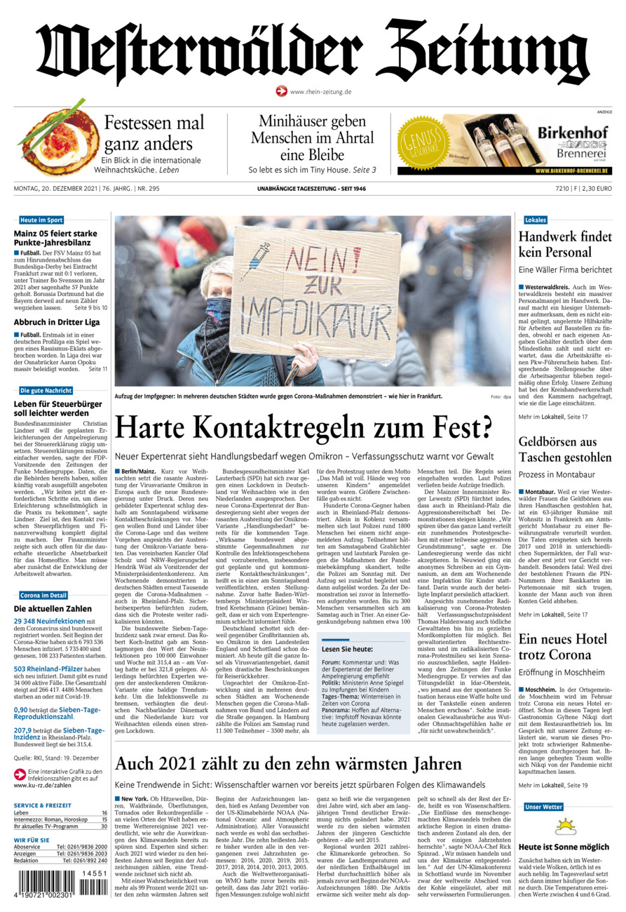 Westerwälder Zeitung vom Montag, 20.12.2021